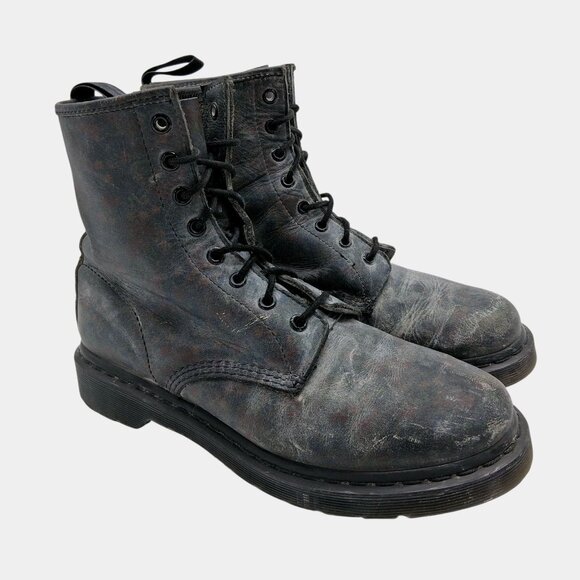 Dr. Martens Combat Boots Womens Size 10 Black Gray Leather Lace Up - Picture 1 of 9
